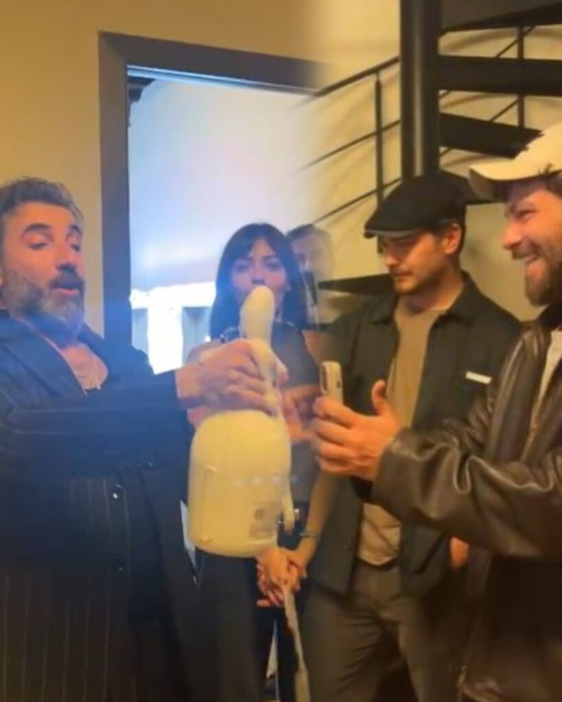 Mert Turak ve Aslıhan Malbora’ya Çağatay Ulusoy’dan kulis hediyesi şampanya